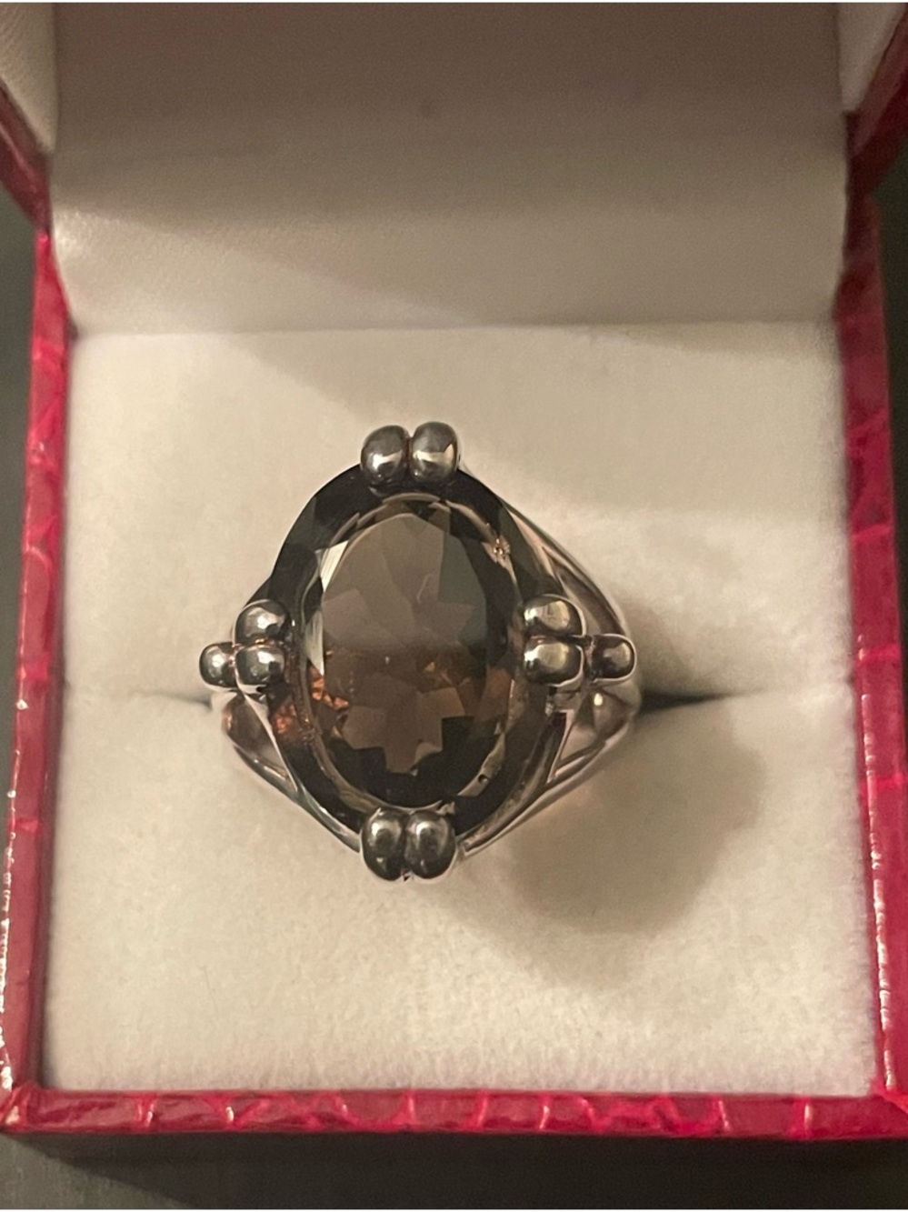 Faceted Large Smoky Topaz Sterling Silver Ring